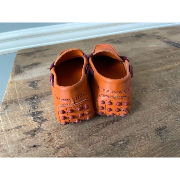 TOD'S Orange Leather Polka Dot Ribbon Driving Shoe - Picture 7 of 11